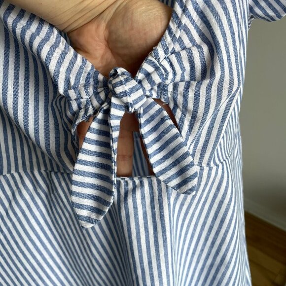 ZAFUL Blue White Striped Summer Dress Tunic Top Front-Tie Bouffant Sleeve Large - Picture 4 of 16